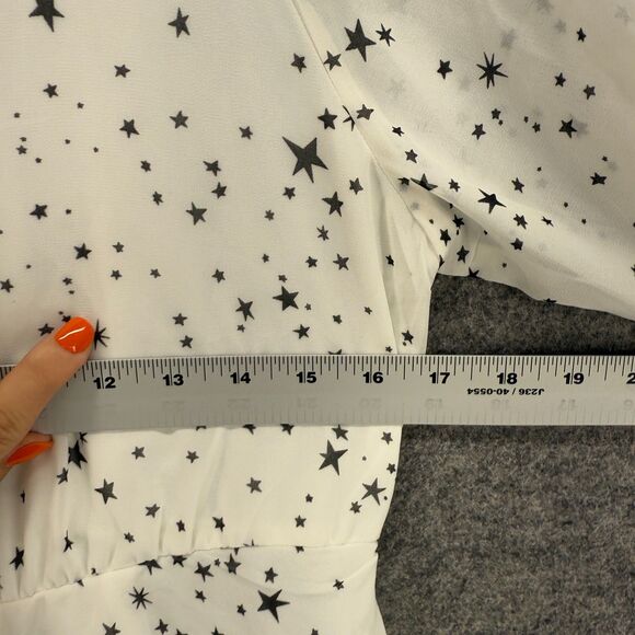 SheIn Dress Women S Small White Star Print Shift Short Zipper Long Sleeve Rayon - Picture 5 of 7